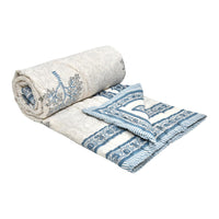 Cotton Dohar / Blanket Single Bed Size Hand Block Printed, Blue Tree