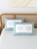 Rajasthani Handmade Hand Block Print Cotton Pillow Cover , Blue Tree (2 Pcs)