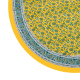 BLOCKS OF INDIA Cotton Hand Block Printed 180 Cm Round Table Cloth (Blue Yellow)