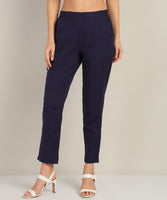 Women Cotton Pant Trouser Regular Fit with Two Pocket for Office School Formal Casual Daily Use Blue Pant