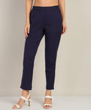 Women Cotton Pant Trouser Regular Fit with Two Pocket for Office School Formal Casual Daily Use Blue Pant