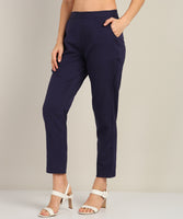 Women Cotton Pant Trouser Regular Fit with Two Pocket for Office School Formal Casual Daily Use Blue Pant