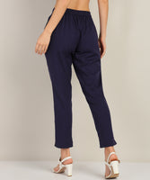 Women Cotton Pant Trouser Regular Fit with Two Pocket for Office School Formal Casual Daily Use Blue Pant