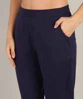 Women Cotton Pant Trouser Regular Fit with Two Pocket for Office School Formal Casual Daily Use Blue Pant