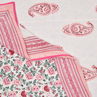 Cotton Dohar / Blanket King Bed Size Hand Block Printed (Pink Paisley)