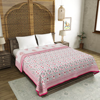 Cotton Dohar / Blanket King Bed Size Hand Block Printed (Pink Paisley)