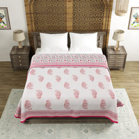 Cotton Dohar / Blanket King Bed Size Hand Block Printed (Pink Paisley)