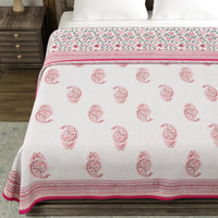 Cotton Dohar / Blanket King Bed Size Hand Block Printed (Pink Paisley)
