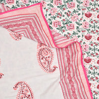 Cotton Dohar / Blanket King Bed Size Hand Block Printed (Pink Paisley)