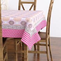 Pure Cotton Table Cloth Rajasthani Hand Block Printed (PINK CIRCLE)