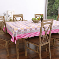 Pure Cotton Table Cloth Rajasthani Hand Block Printed (PINK CIRCLE)