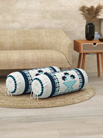 Rajasthani Handmade Hand Block Print Cotton Bolster Cover , Blue Star (2 Pcs)
