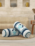 Rajasthani Handmade Hand Block Print Cotton Bolster Cover , Blue Star (2 Pcs)