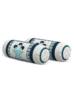 Rajasthani Handmade Hand Block Print Cotton Bolster Cover , Blue Star (2 Pcs)