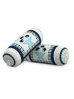 Rajasthani Handmade Hand Block Print Cotton Bolster Cover , Blue Star (2 Pcs)