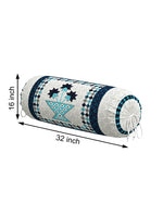 Rajasthani Handmade Hand Block Print Cotton Bolster Cover , Blue Star (2 Pcs)