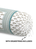 Rajasthani Handmade Hand Block Print Cotton Bolster Cover , Green Bird (2 Pcs)