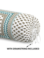 Rajasthani Handmade Hand Block Print Cotton Bolster Cover , Green Buti (2 Pcs)