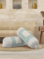 Rajasthani Handmade Hand Block Print Cotton Bolster Cover , Green Buti (2 Pcs)