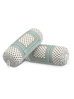 Rajasthani Handmade Hand Block Print Cotton Bolster Cover , Green Buti (2 Pcs)