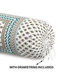 Rajasthani Handmade Hand Block Print Cotton Bolster Cover , Green Buti (2 Pcs)