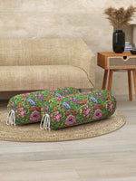 Rajasthani Handmade Hand Block Print Cotton Bolster Cover , Green Jaal (2 Pcs)