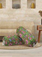 Rajasthani Handmade Hand Block Print Cotton Bolster Cover , Green Jaal (2 Pcs)