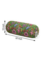 Rajasthani Handmade Hand Block Print Cotton Bolster Cover , Green Jaal (2 Pcs)