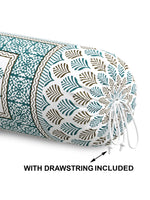 Rajasthani Handmade Hand Block Print Cotton Bolster Cover , Green Motifs (2 Pcs)