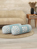Rajasthani Handmade Hand Block Print Cotton Bolster Cover , Green Motifs (2 Pcs)