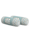 Rajasthani Handmade Hand Block Print Cotton Bolster Cover , Green Motifs (2 Pcs)