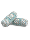 Rajasthani Handmade Hand Block Print Cotton Bolster Cover , Green Motifs (2 Pcs)