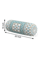 Rajasthani Handmade Hand Block Print Cotton Bolster Cover , Green Motifs (2 Pcs)