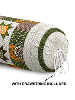 Rajasthani Handmade Hand Block Print Cotton Bolster Cover , Green star (2 Pcs)