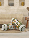 Rajasthani Handmade Hand Block Print Cotton Bolster Cover , Green star (2 Pcs)