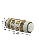 Rajasthani Handmade Hand Block Print Cotton Bolster Cover , Green star (2 Pcs)