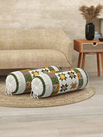 Rajasthani Handmade Hand Block Print Cotton Bolster Cover , Green star (2 Pcs)
