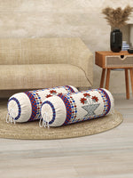 Rajasthani Handmade Hand Block Print Cotton Bolster Cover , Maroon Star (2 Pcs)
