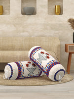 Rajasthani Handmade Hand Block Print Cotton Bolster Cover , Maroon Star (2 Pcs)