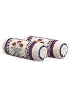 Rajasthani Handmade Hand Block Print Cotton Bolster Cover , Maroon Star (2 Pcs)