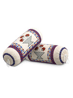 Rajasthani Handmade Hand Block Print Cotton Bolster Cover , Maroon Star (2 Pcs)