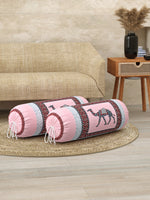 Rajasthani Handmade Hand Block Print Cotton Bolster Cover , Pink Camel (2 Pcs)
