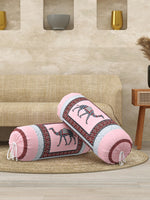 Rajasthani Handmade Hand Block Print Cotton Bolster Cover , Pink Camel (2 Pcs)