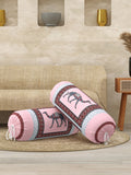 Rajasthani Handmade Hand Block Print Cotton Bolster Cover , Pink Camel (2 Pcs)