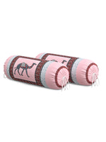 Rajasthani Handmade Hand Block Print Cotton Bolster Cover , Pink Camel (2 Pcs)
