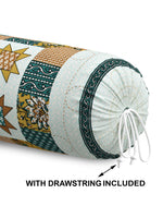 Rajasthani Handmade Hand Block Print Cotton Bolster Cover , Teal Star (2 Pcs)