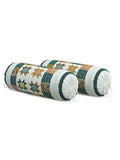Rajasthani Handmade Hand Block Print Cotton Bolster Cover , Teal Star (2 Pcs)