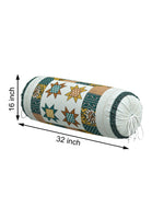 Rajasthani Handmade Hand Block Print Cotton Bolster Cover , Teal Star (2 Pcs)