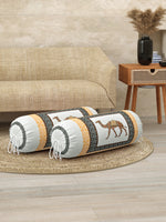 Rajasthani Handmade Hand Block Print Cotton Bolster Cover , Yellow Camel (2 Pcs)