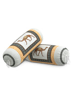 Rajasthani Handmade Hand Block Print Cotton Bolster Cover , Yellow Camel (2 Pcs)